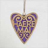 Hanging Heart Ornament - Haere Mai Purple