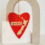 Hanging Heart Ornament - Aroha New Zealand Red