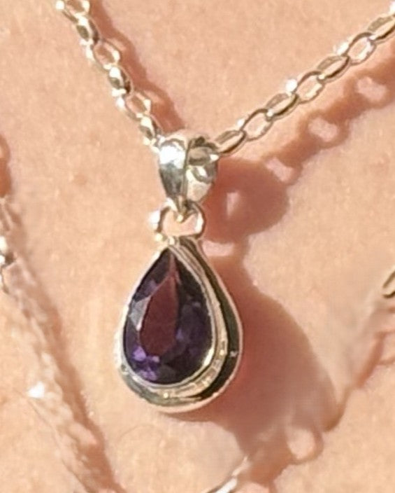 Amethyst Faceted 12x8mm Teardrop Pendant