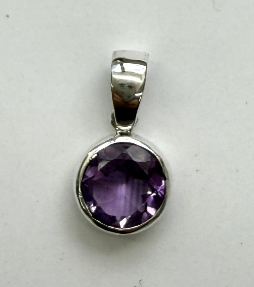 Amethyst Faceted 8mm Round Pendant