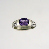 Amethyst 8x6mm Facet engraved Ring