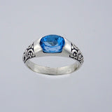 Blue Topaz 8x6mm Facet engraved Ring