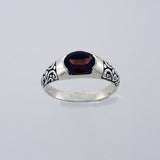 Garnet 8x6mm Facet engraved Ring