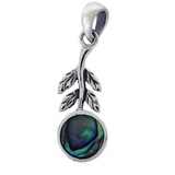 NZ Pāua Sterling Silver Pendant Leaf Pattern
