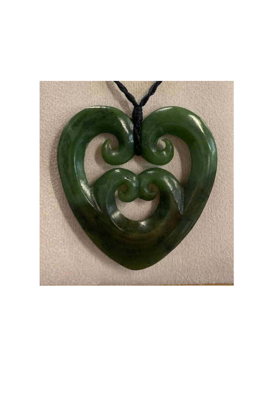 New Zealand Pounamu Heart Necklace With Four Korus