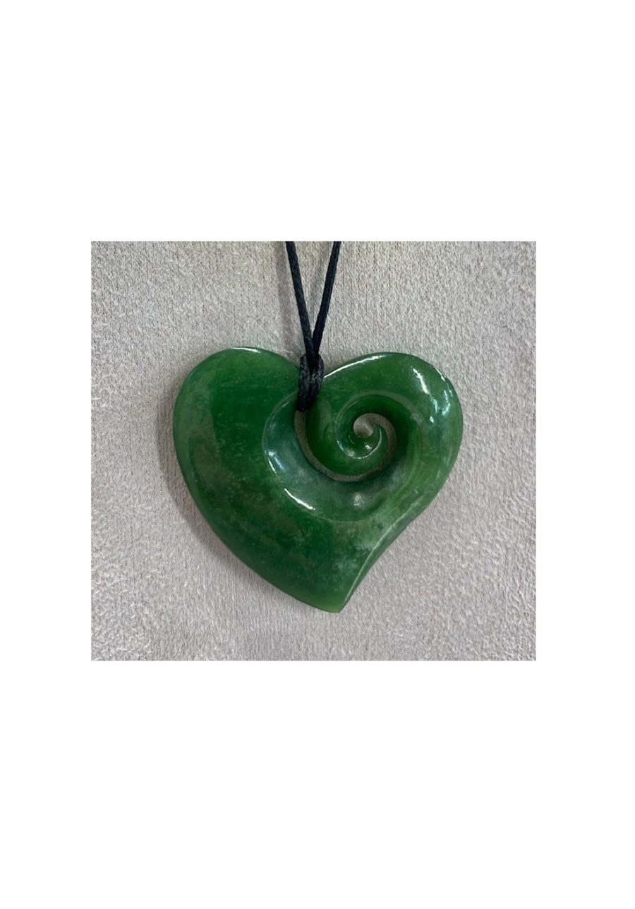 New Zealand Pounamu Heart With Cutout Koru Necklace