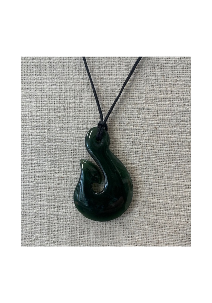 New Zealand Kawakawa Pounamu Hei Matau (Hook) Necklace.