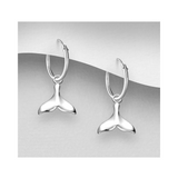 Whale Tail on Hoop Sterling Silver Earrings