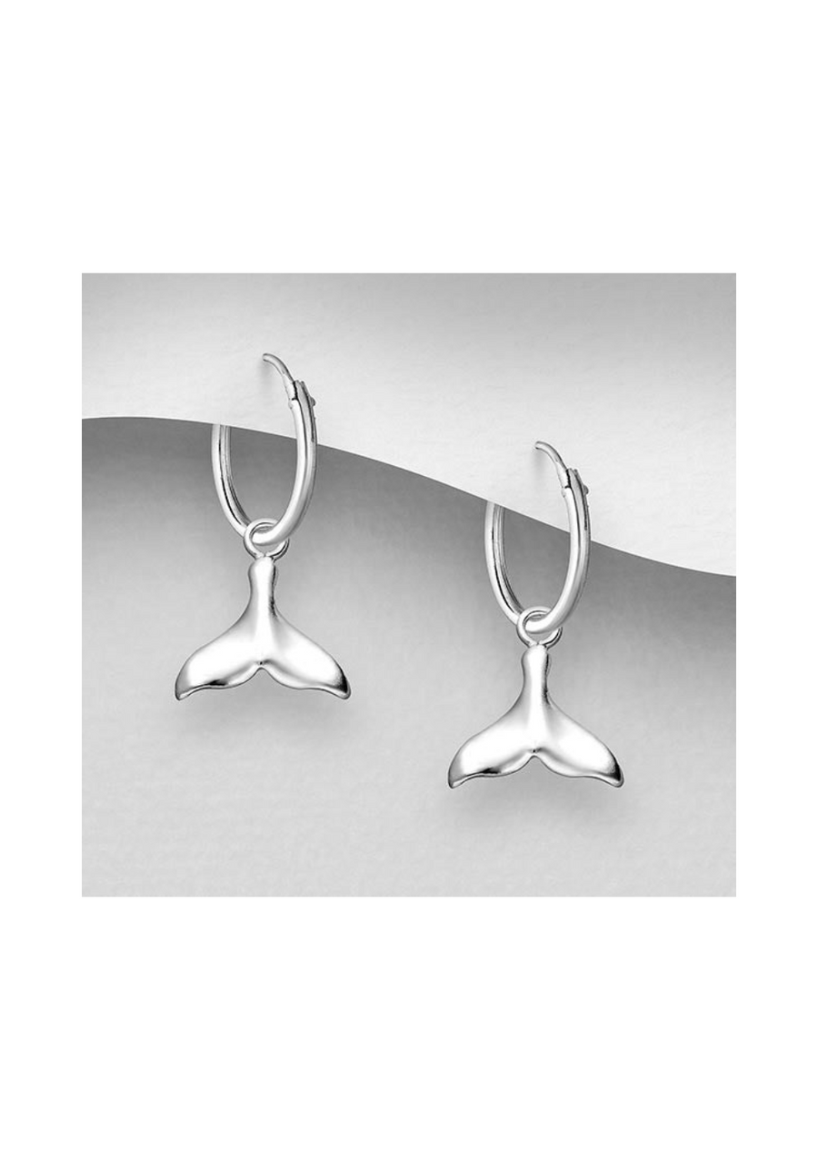 Whale Tail on Hoop Sterling Silver Earrings