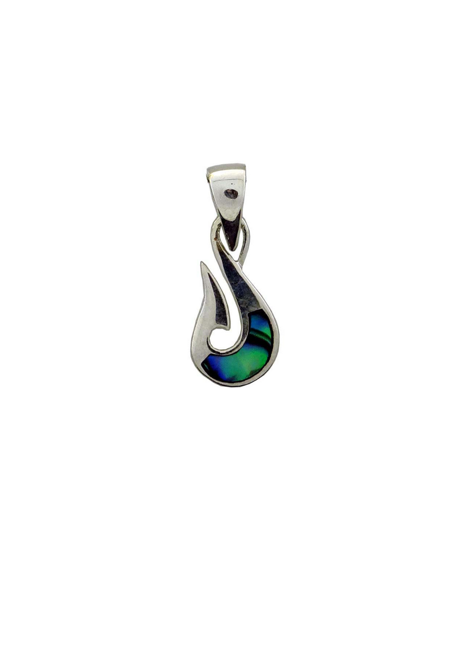 NZ Paua Fish Hook Pendant Sterling Silver