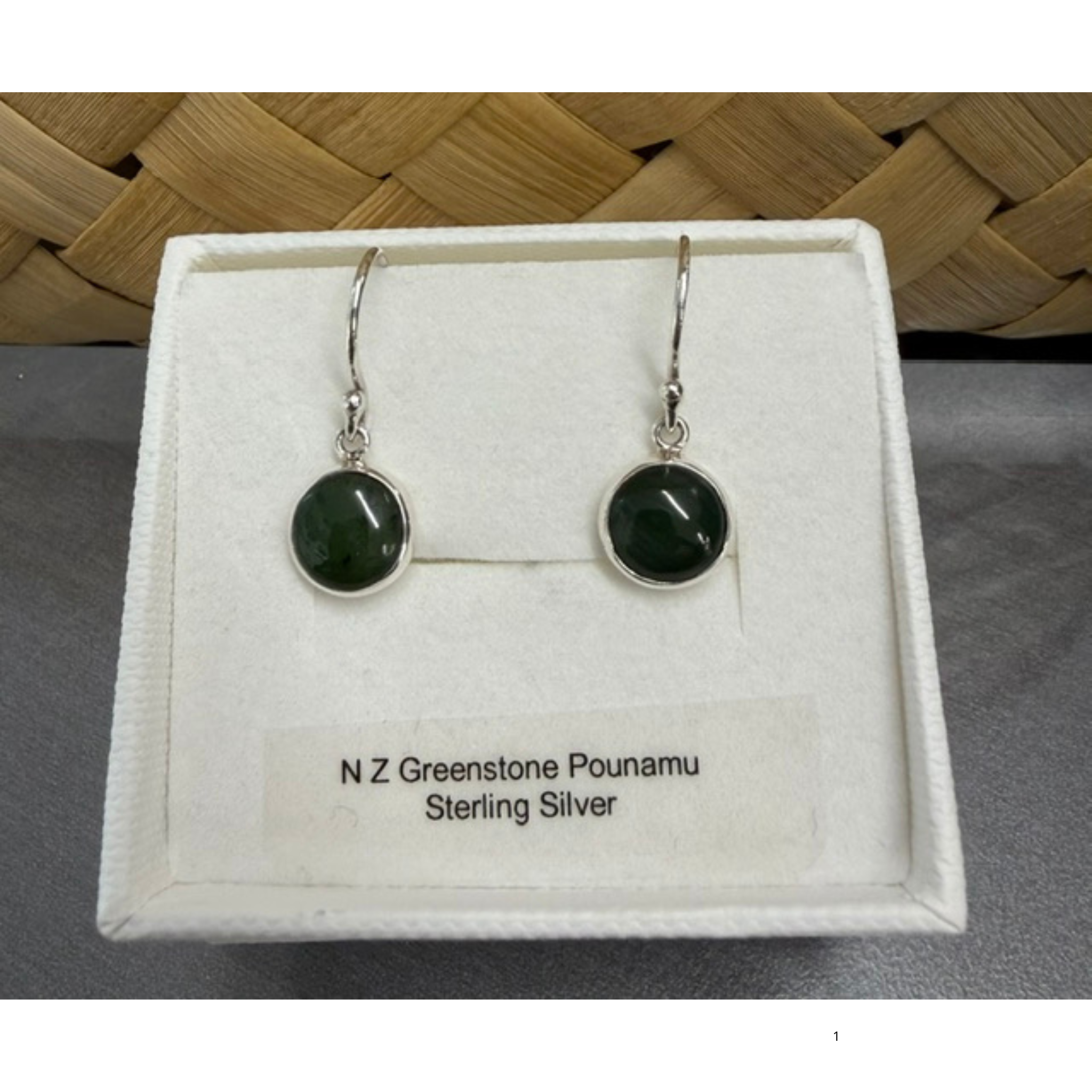 New Zealand Pounamu Sterling Silver Round Drop Earrings