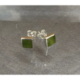 New Zealand Pounamu Square Stud Earrings in Sterling Silver