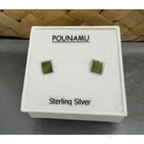New Zealand Pounamu Square Stud Earrings in Sterling Silver