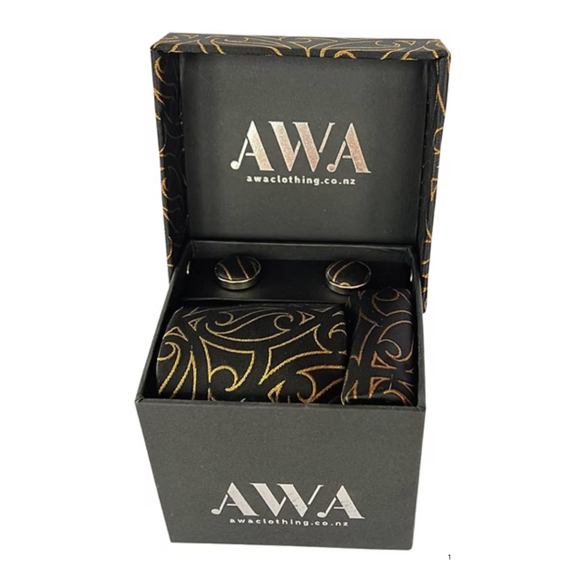 Boxed Tie Set - Black / Gold