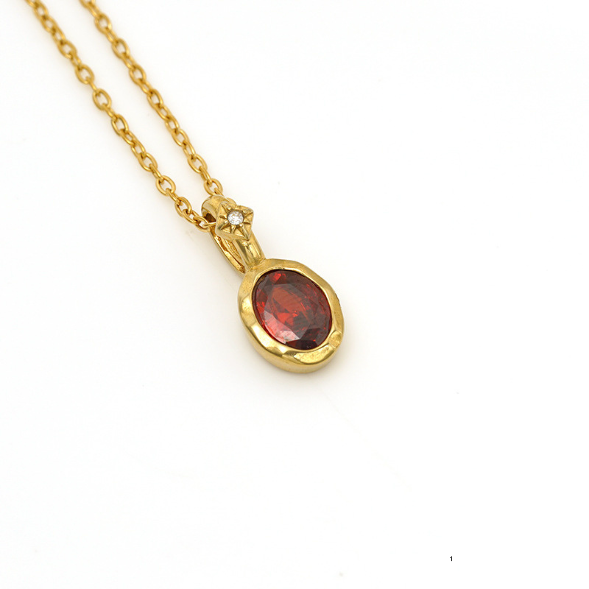 Gold Plated Stainless Steel Necklace with Red Cubic Zirconia