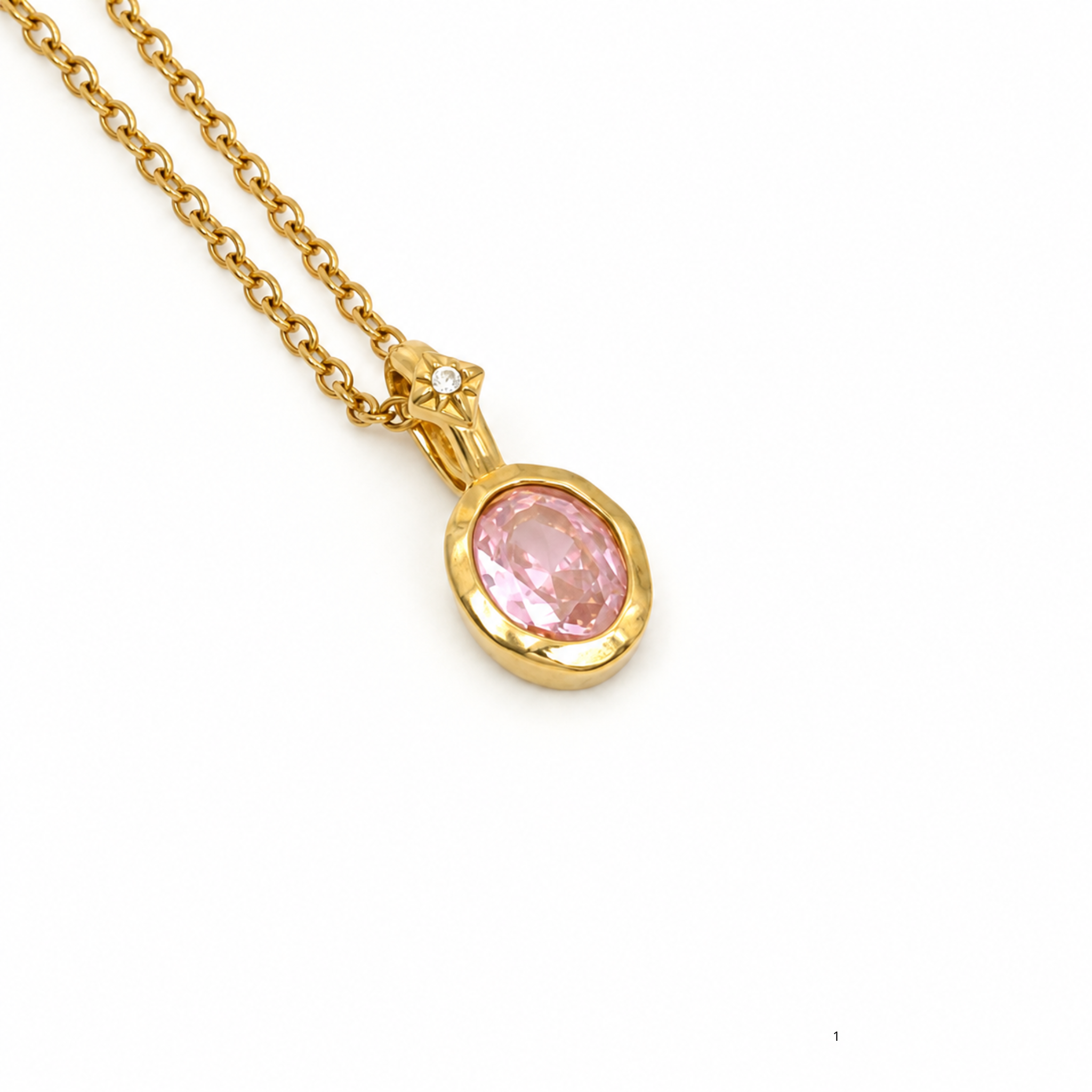 Gold Plated Stainless Steel Necklace with Pink Cubic Zirconia