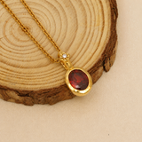 Gold Plated Stainless Steel Necklace with Red Cubic Zirconia