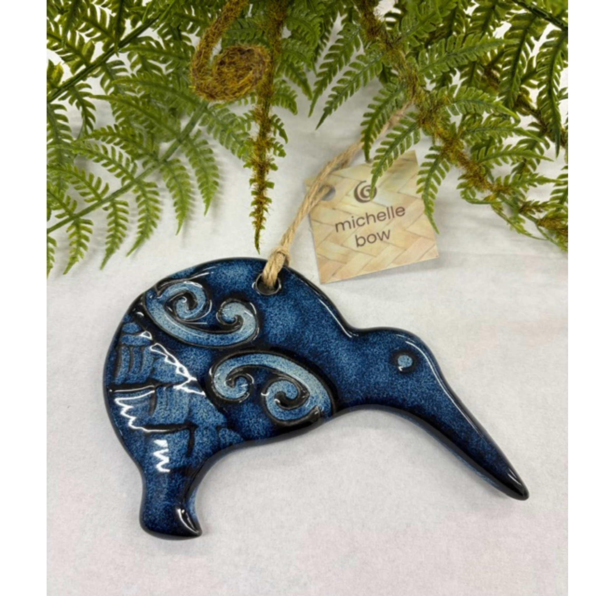 Michelle Bow Large Kōwhaiwhai Koru Ceramic Kiwi