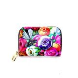 Leather Card Holder - Fantail in Peonies