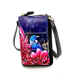Leather Wallet / Bag with Cell Phone Pocket - Tui in Dahlias