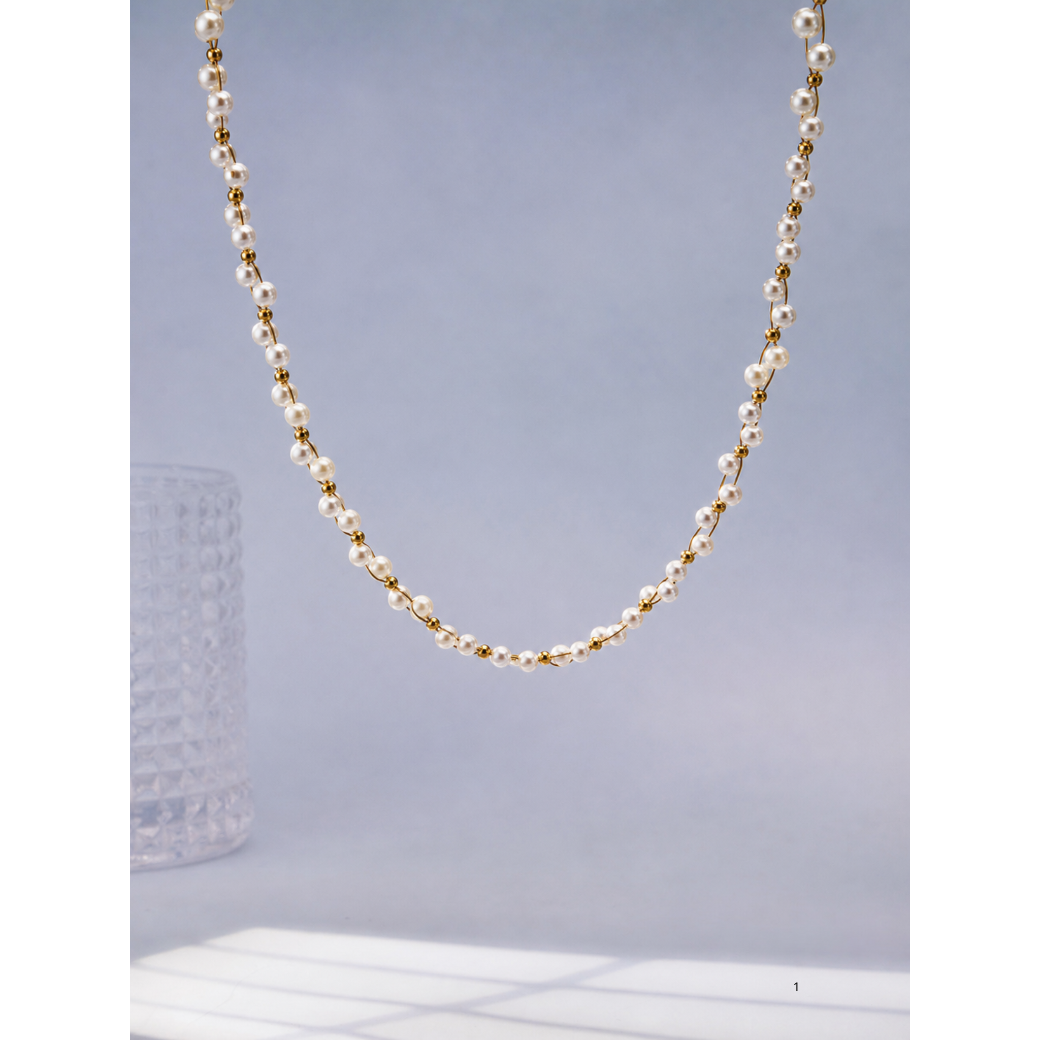 Gold Plated Stainless Steel Glass Pearl Necklace