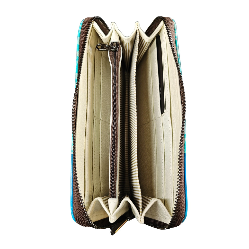 Long Zip Wallet - Fantail with Hydrangeas