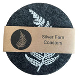 Silver Fern On Dark Grey Set of 4 - Ecofelt Coaster