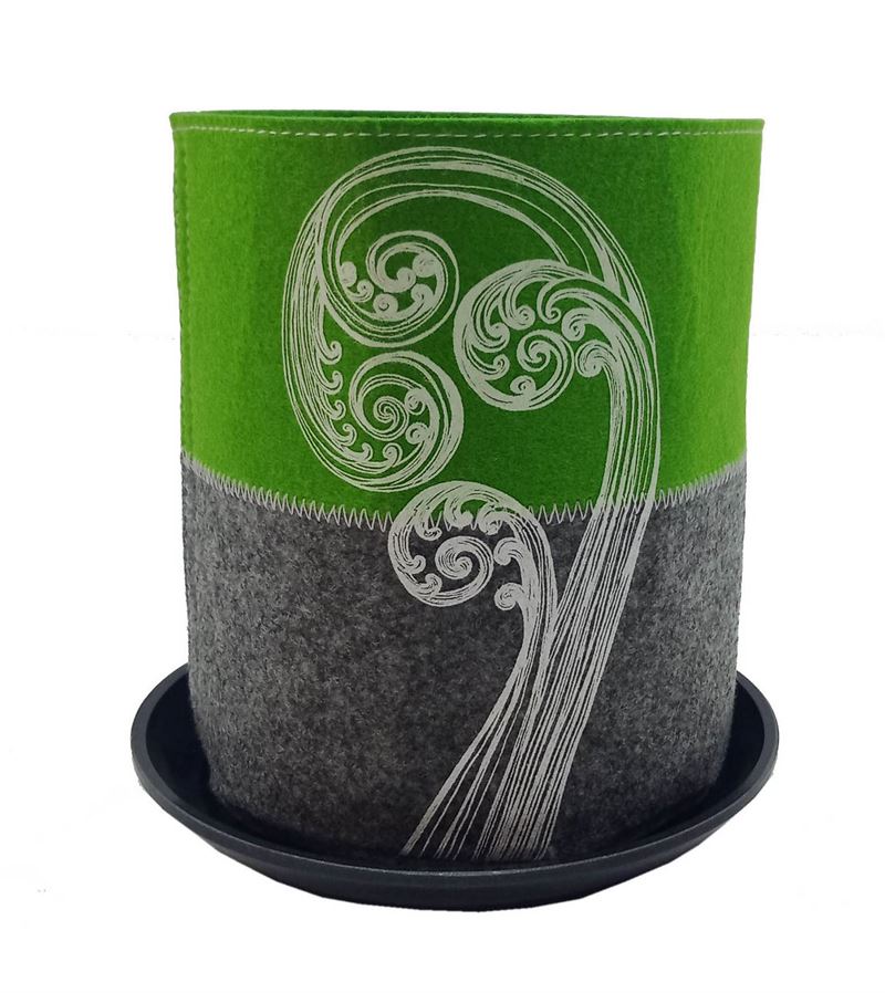 Ponga Frond White On Green / Grey - Ecofelt Growbag