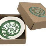 Jo Luping Design Porcelain Bowl with Green Koru Fern Design On White.