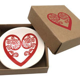 Jo Luping Design Porcelain Bowl with Red Aroha Fern Design On White