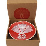 Jo Luping Design Porcelain Bowl with White Pohutukawa Lace Design On Red