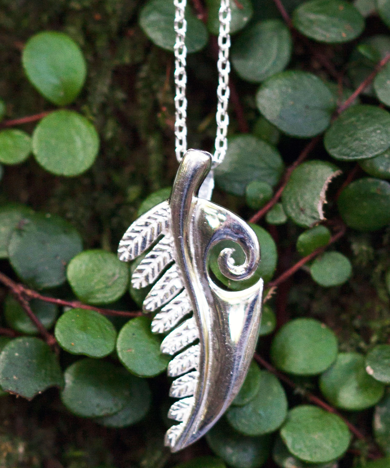Koru Fern Pendant - Silver Plated on Brass