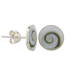 Cats Eye Shell Sterling Silver Stud Earrings Round