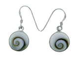 Cats Eye Shell Sterling Silver Drop Earrings Round