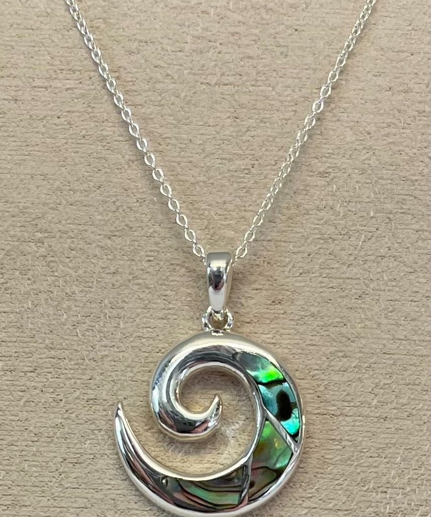 Pāua Pendant Open Spiral Sterling Silver