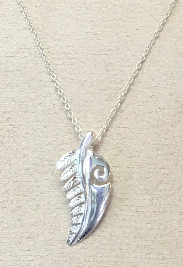 Silver pendant fern & spiral