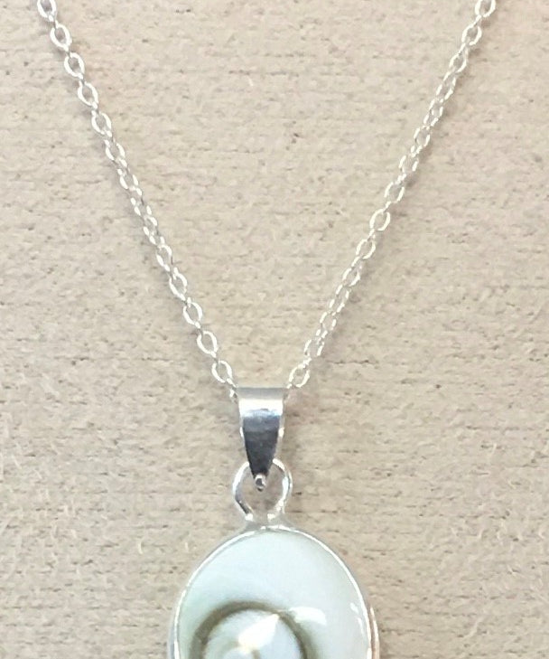 Cats Eye Pendant Oval Spiral Sterling Silver