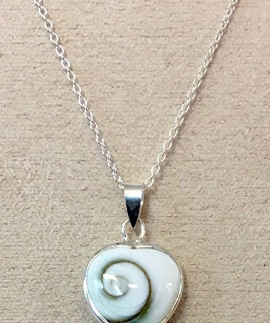 Cats Eye Pendant Heart Sterling Silver
