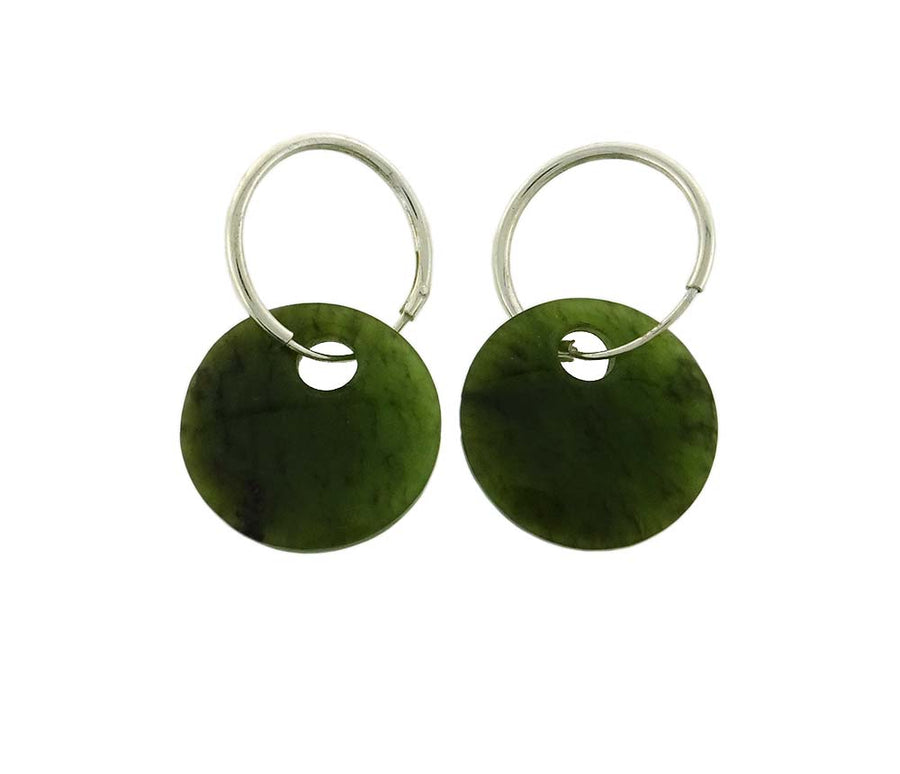 New Zealand Pounamu Disc on Sterling Silver Sleeper 12mm