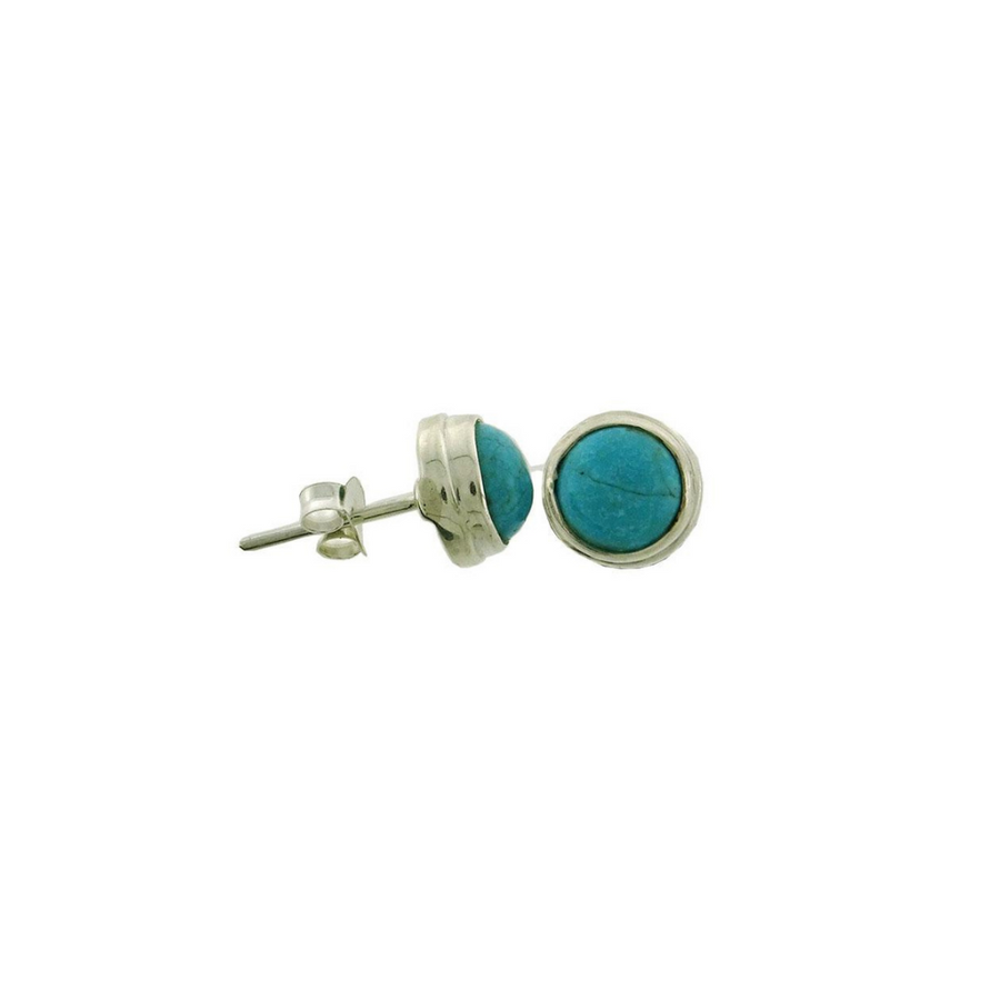 Earrings Turquoise 7mm  round stud Sterling Silver