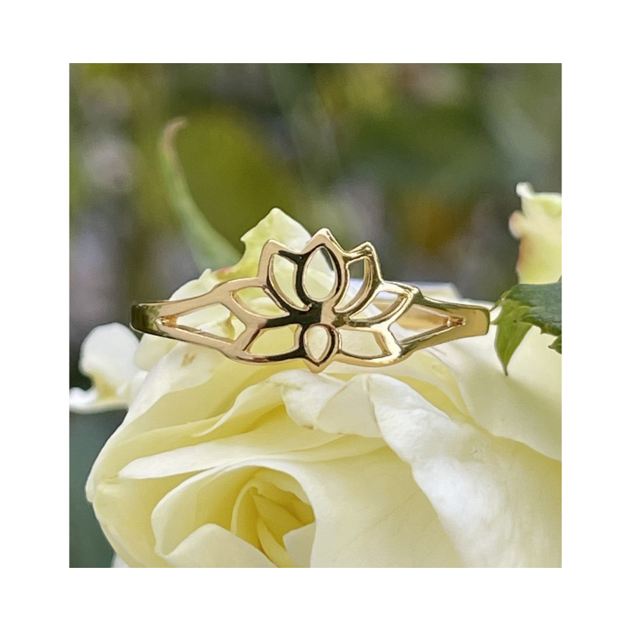Lotus Flower Gold Plated Ring 1 micron on stg silver +E coat