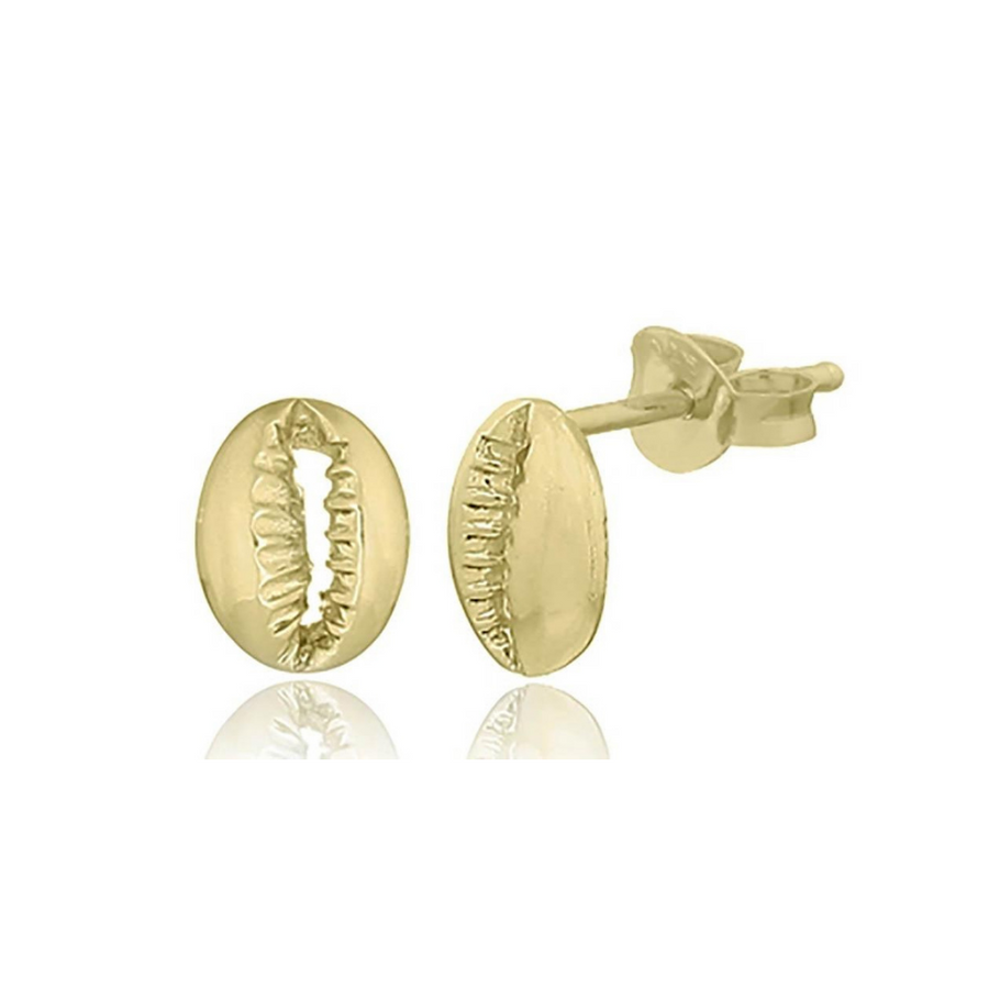Gold Plated Cowrie Shell Stud Earrings 8x5mm