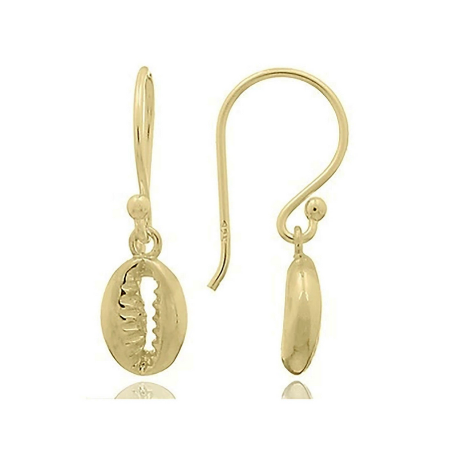 Gold Plated Cowrie Shell Drop Earrings 8x7mm