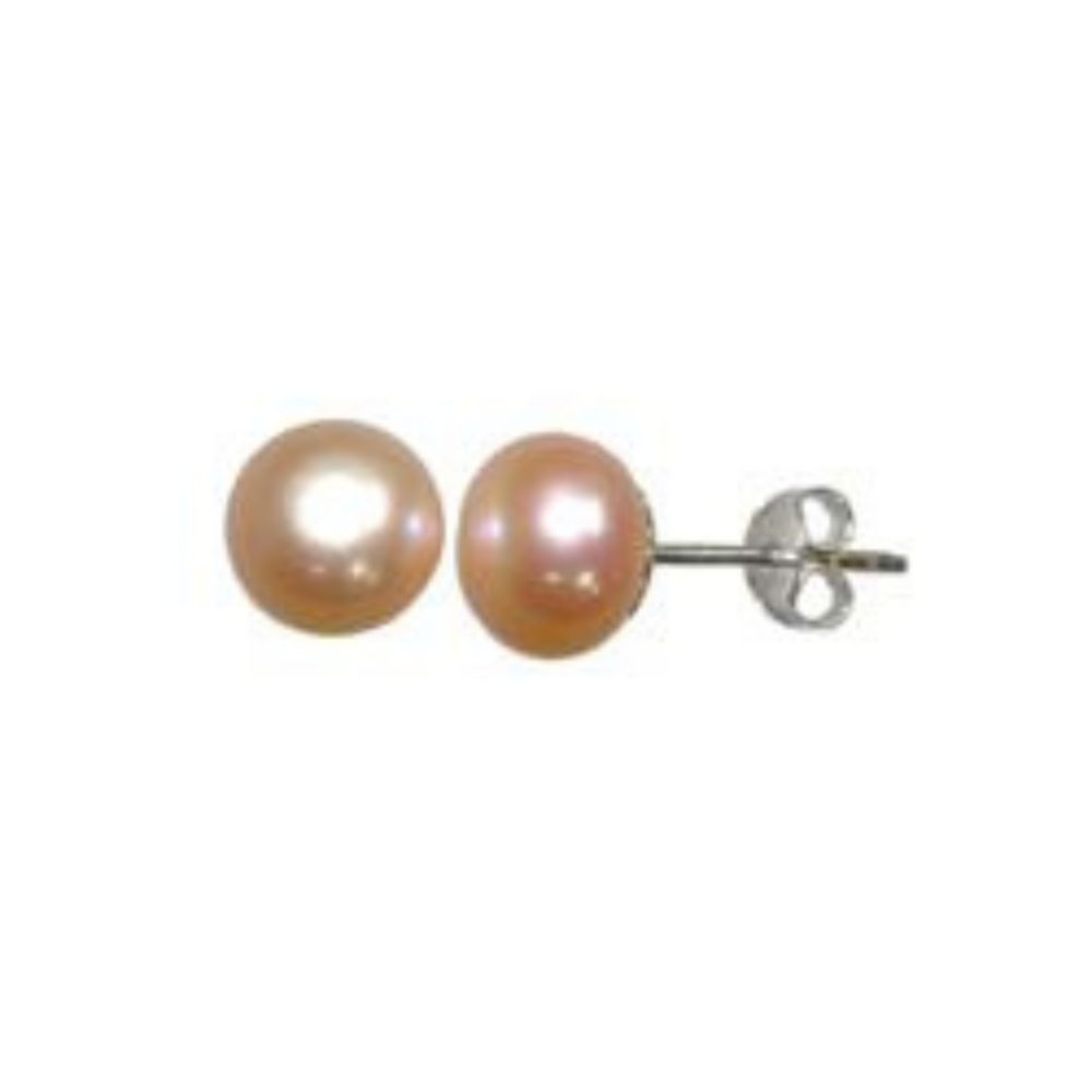 Sterling Silver Peach Pearl Stud 8 - 8.5mm