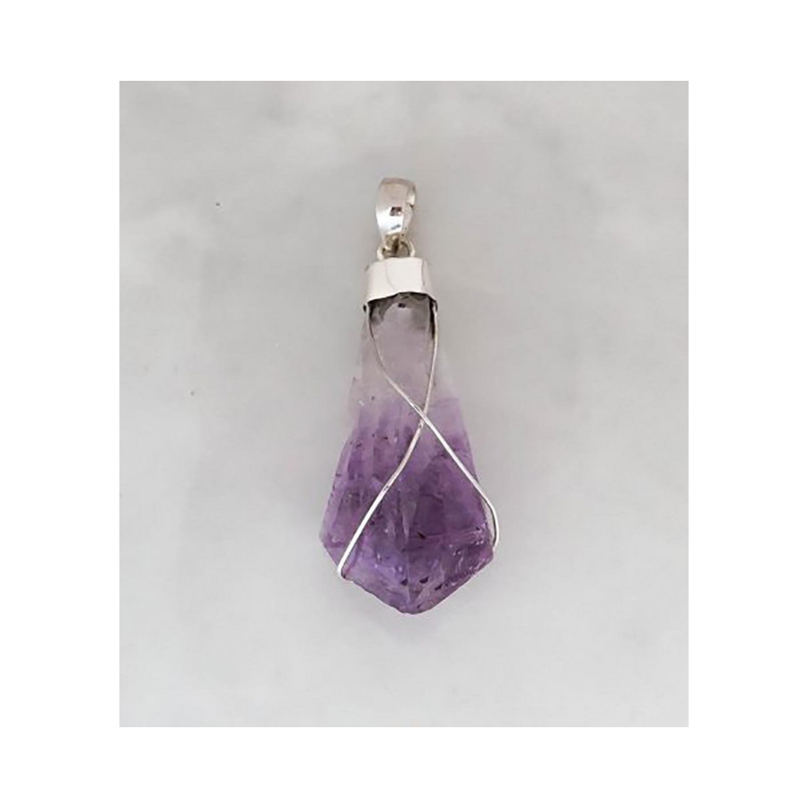 Amethyst Rough Stone Pendant with Sterling Silver Cap and Wire