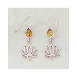 Citrine Earrings with Lotus Flower set in Sterling Silver