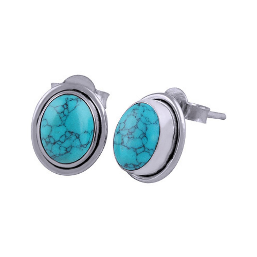 Sterling Silver Turquoise11 x 9mm Oval Stud Earrings
