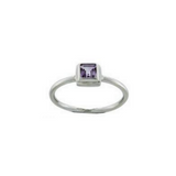 Sterling Silver Square Faceted Amethyst Ring
