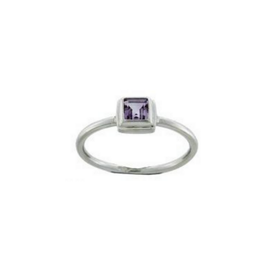 Sterling Silver Square Faceted Amethyst Ring