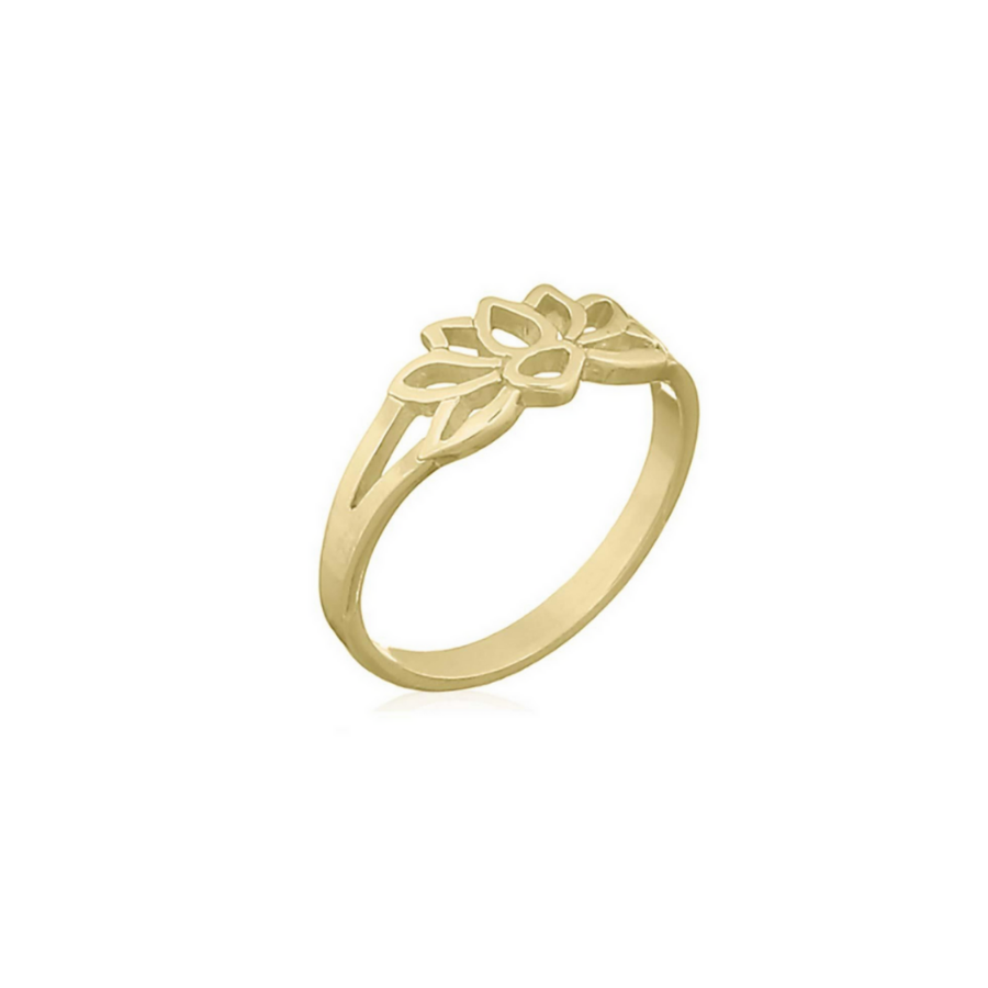 Lotus Flower Gold Plated Ring 1 micron on stg silver +E coat